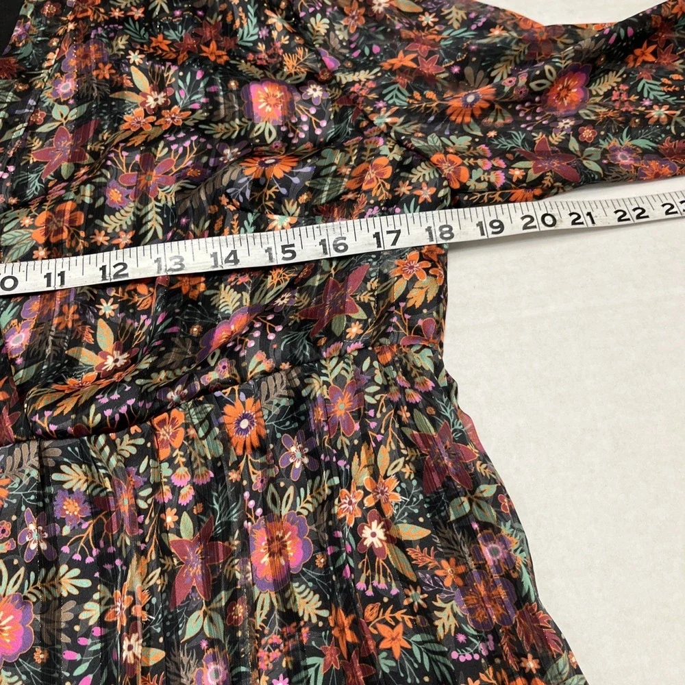Soft Surroundings Dress Dark Floral Chiffon Tiered Mini Size S Boho Peasant - Picture 8 of 9